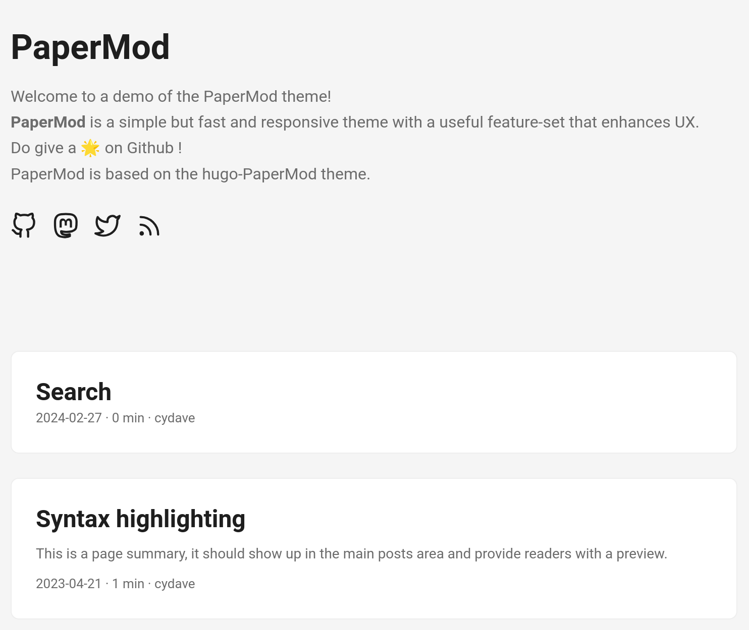 PaperMod default search page behaviour.